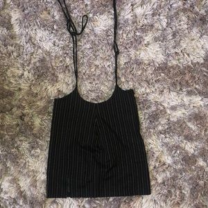 black striped suspender skirt with side slit